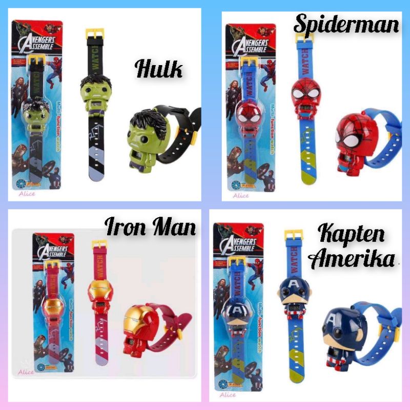 Jam Tangan Anak Super Hero dan Kartun (Ironman, Kapten Amerika, Batman,  Spiderman, Star Wars, Ultraman, Tranformer, LOL, Hello kitty, Doraemon, Mickey Mouse, Minie Mouse, Putri Sofia, Putri Salju,/ Snow White, Little Pinie DLL,)