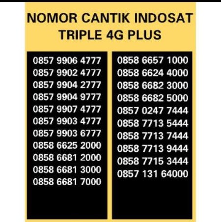 Nomor cantik indosat Ooredo im3 mentari Triple 4G LTE
