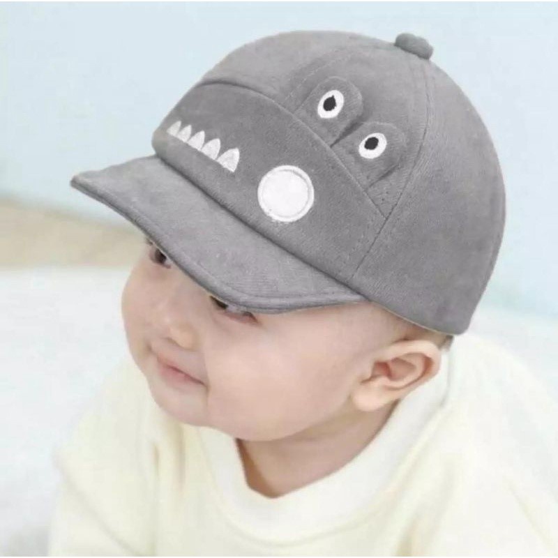 TOPI ANAK BAYI LAKI LAKI PEREMPUAN  MOTIF ALIGATOR TOPI ANAK BASEBALL 3 BULAN SAMPAI 3 TAHUN-abu abu tua