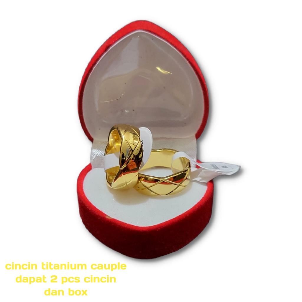 Cincin Kawin Dapat 2 pcs Dan Free Box Cincin Model Love Berlapis Emas 24K Polos