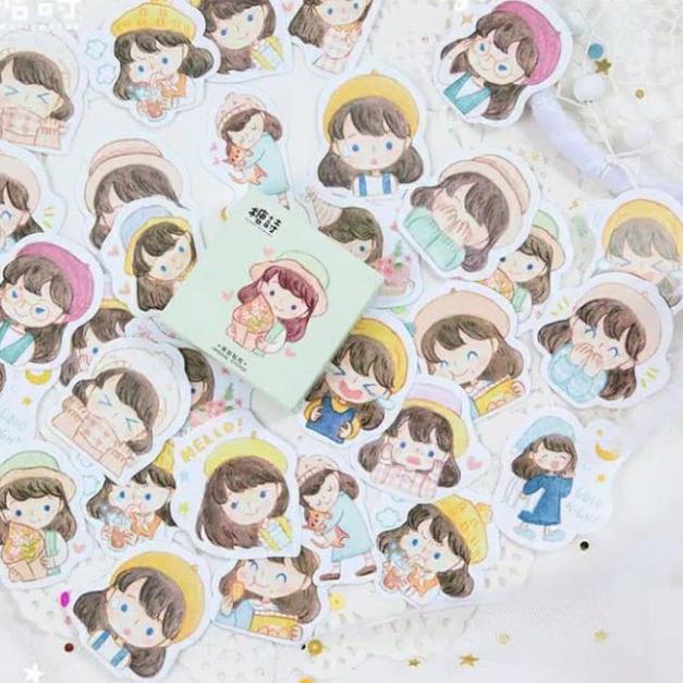 

☚ Sticker Deco Hat Girl Emoji Scrapbook DIY Bujo Planner Diary Dekorasi ❊