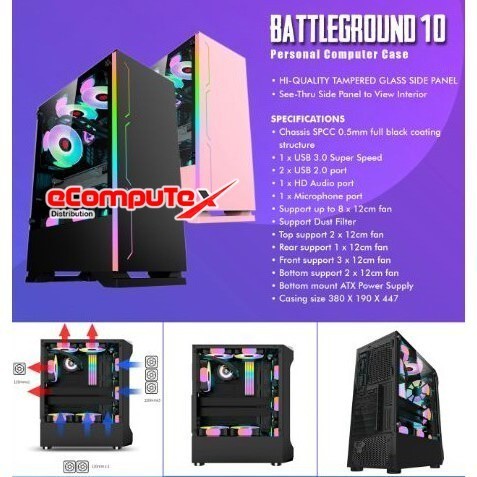 CASING PC KOMPUTER SIMBADDA BATTLEGROUND 10 TEMPERED GLASS CASE GAMING