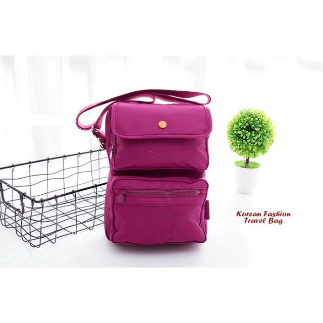 TAS WANITA/ TAS SELEMPANG/ TAS TRAVELLING/ TAS PIKNIK/ KOREAN FASHION TRAVEL BAG WINE RED