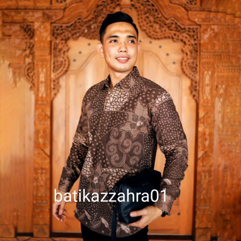 kemeja batik pria modern premium slim fit full puring lengan panjang