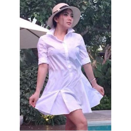 [Dress Syahrini SW] dress wanita katun broken white