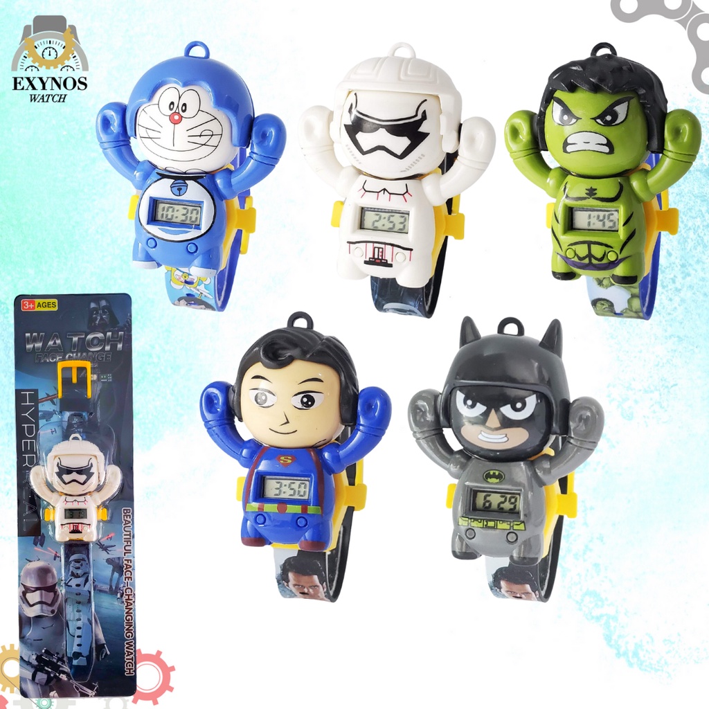 JAM TANGAN DIGITAL ANAK COWOK MAINAN KEPALA PUTAR KARAKTER BATMAN STARWARS DORAEMON HULK
