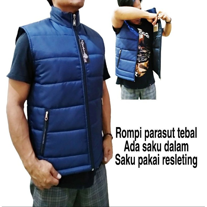 jaket rompi motor bikers parasut tebal kerah hitam-navy-merah-marun-biru terang-kuning-abu-loreng