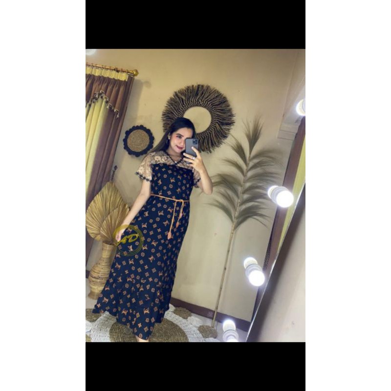 DASTER ARAB BRUKAT MOTIF LV | RAYON SUPER GRADE A | RESLETING BELAKANG | RENDA MILO-Hitam