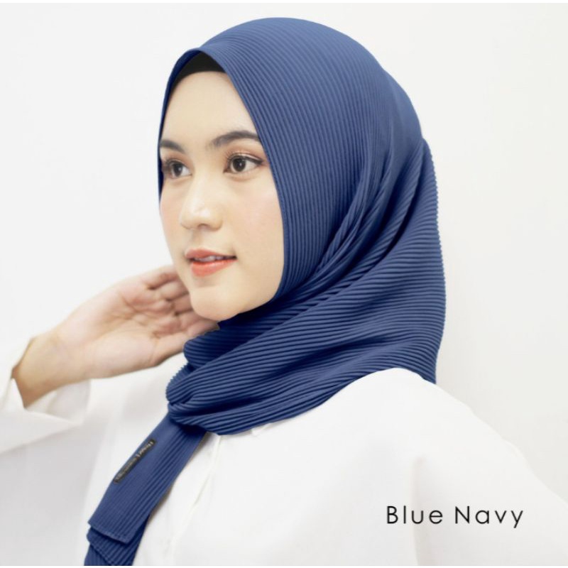 BEST SELLER - Jilbab Pashmina Plisket Ceruty Premium-Navy Blue
