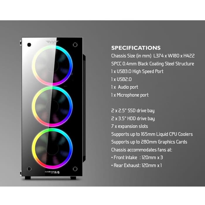 Armaggeddon Kagami K5 Tempered Glass Full ATX Gaming Case PC - Black