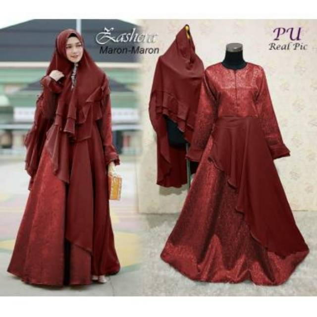 Setelan gamis syari pesta bergo antem busui zashera bahan jacquard glitter + diamond crepe