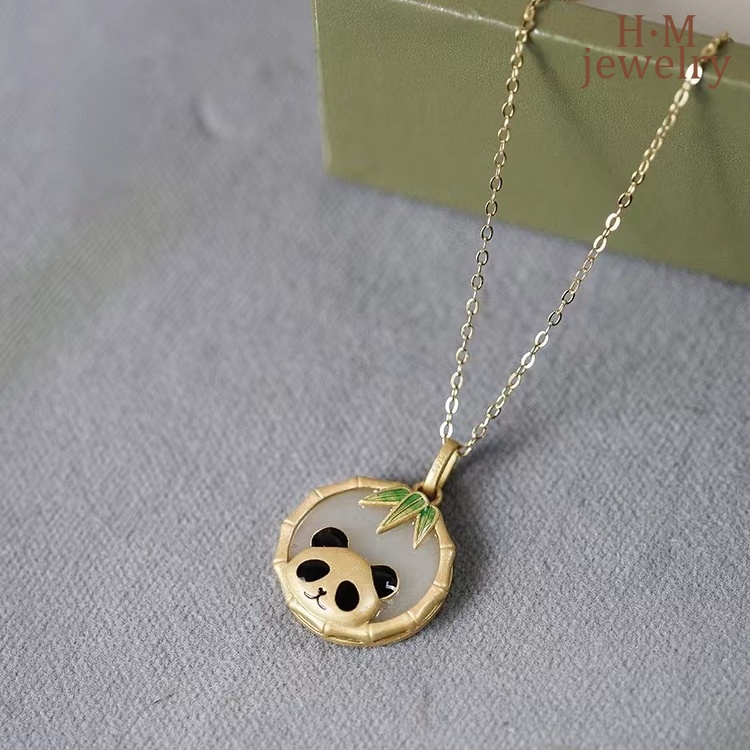 Kalung Rantai Sterling Silver 925 Dengan Liontin Beruang / Panda / Bambu Untuk Wanita