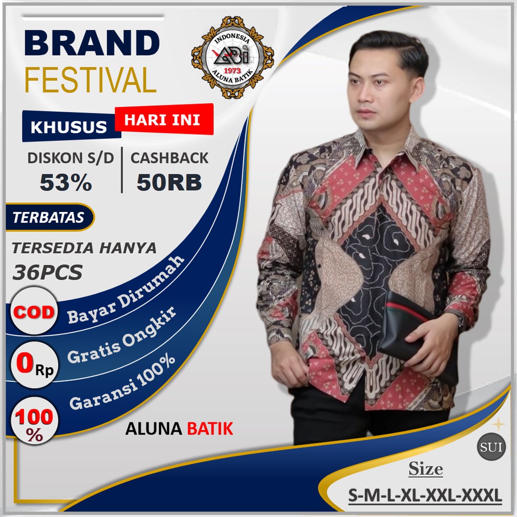 Baju Kemeja Batik Koko Pesta Kondangan Kerah Hem Pria Lengan Panjang Rianty M231 Kemeja Batik Pria L