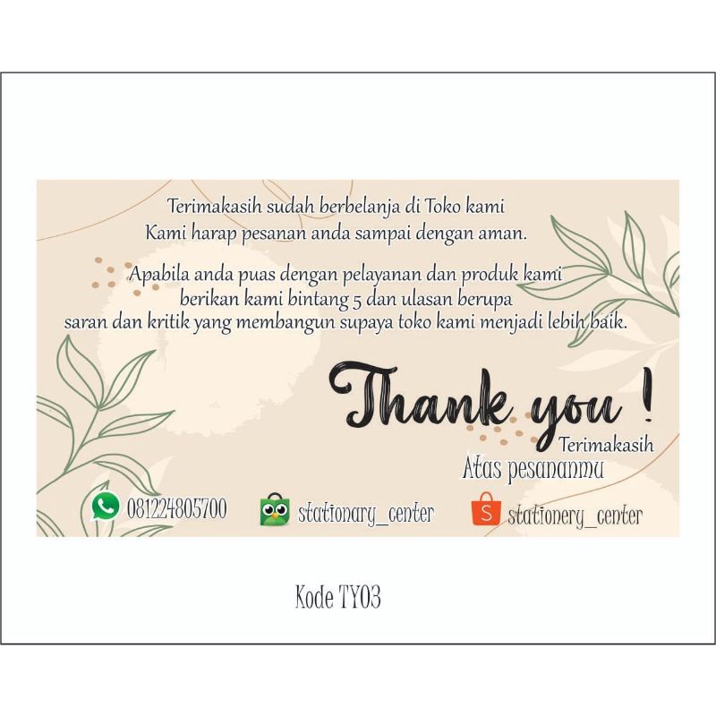 ISI 100PCS | Kartu ucapan terima kasih ONLINE SHOP / thank you custom /THANKSCARD OLSHOP/CUSTOM