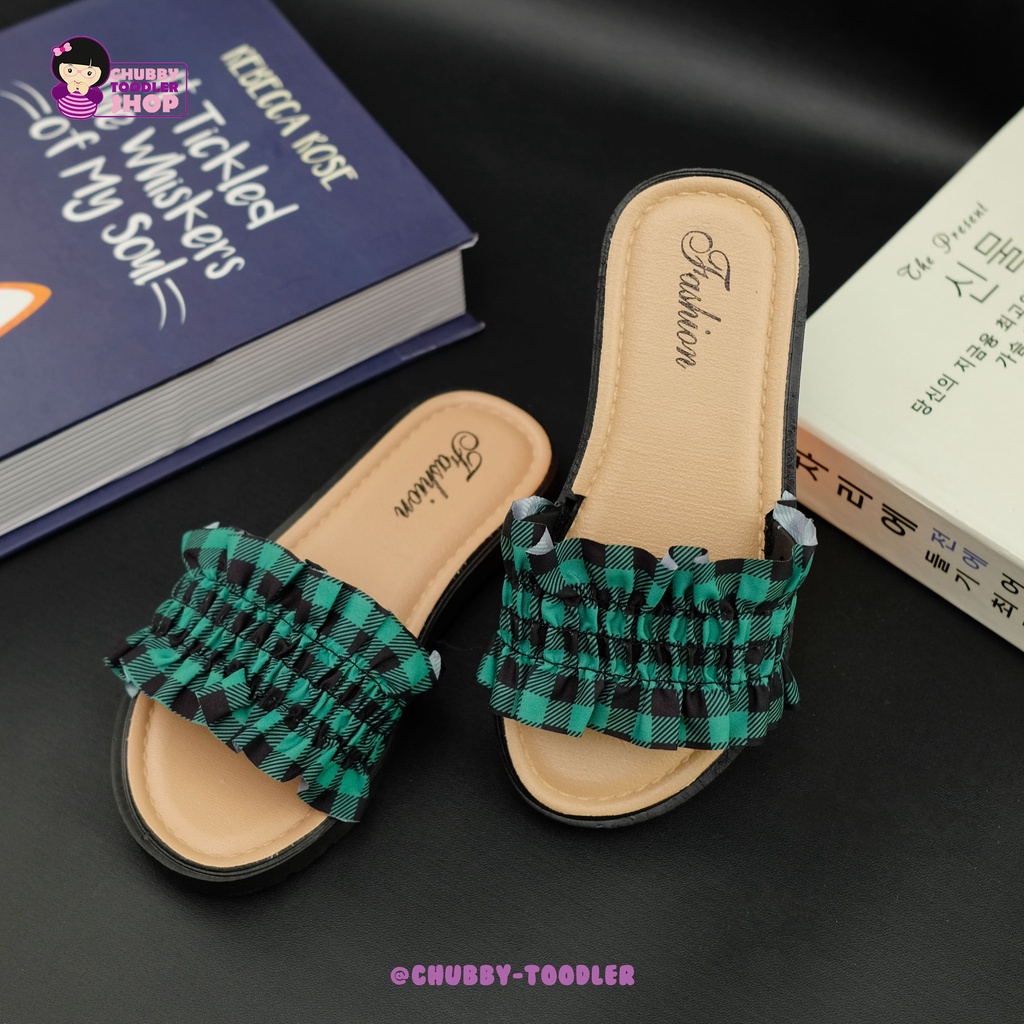 littlekiddoss SH2233 Sandal Anak Perempuan Import Sendal Anak Cewek Kotak-Kotak Renda Size 24-35