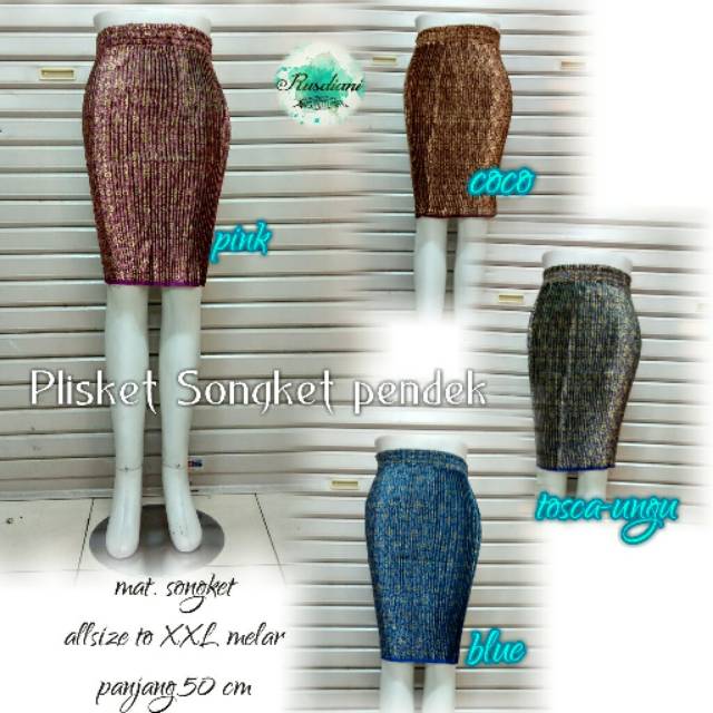 Rok plisket songket pendek. Rok pendek murah