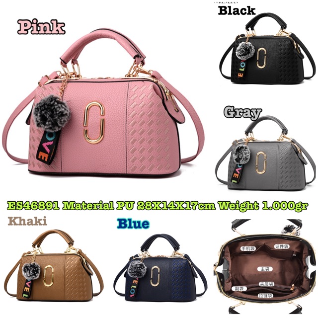 SALE  ES46891 Tas Batam Tas Dokter Doctor Bag Hand Bag Import MJ Paper Clip Artow Pom Pom Letter
