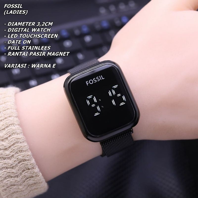 JAM TANGAN WANITA TOUCH SCREEN  RANTAI PASIR MAGNET DIAMETER 3.2CM||JAM TANGAN FOSS-1L WANITA MURAH/