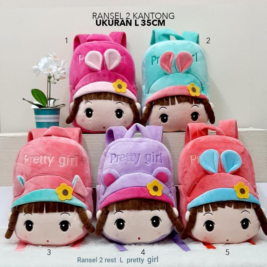 Tas Ransel Pretty Girl size L(35cm) Sekolah Main Anak-anak TK Paud SDIT SD Boneka Pretty Girl