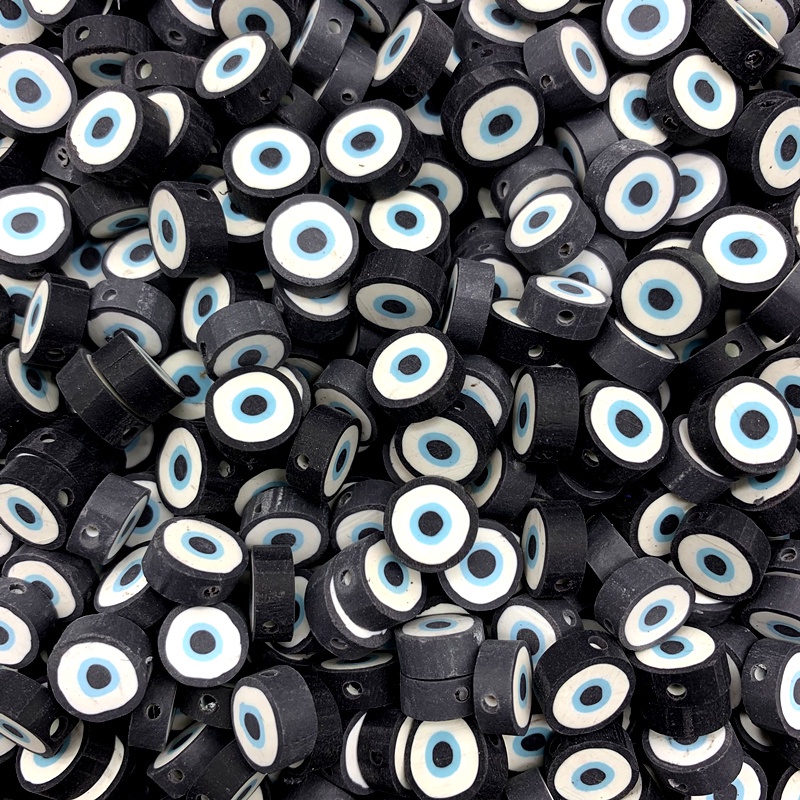 30pcs / lot 10mm Manik-Manik Mata Setan Bahan Polymer Clay Untuk Membuat Perhiasan DIY