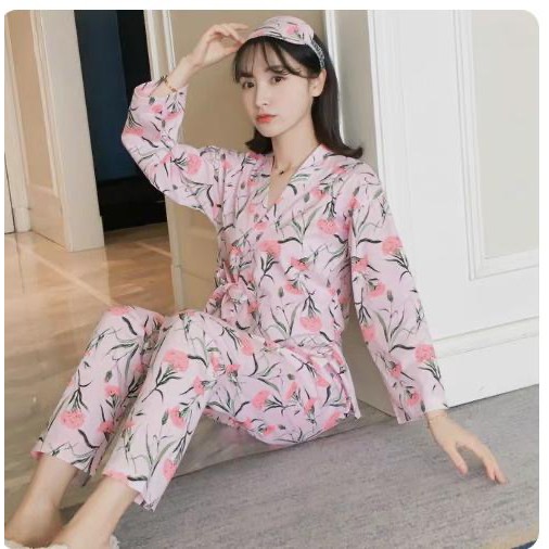 Stelan Baju  Tidur  Kimono  Motif Bunga  Panjang Shopee 