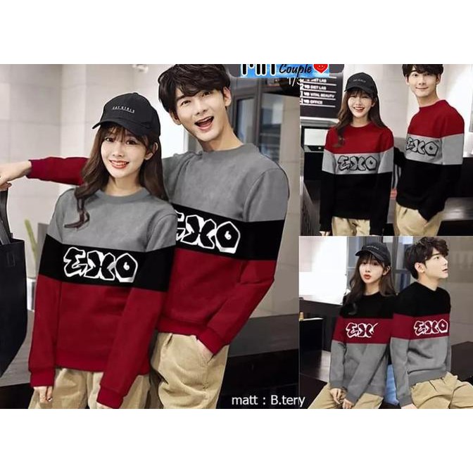 BARANG MURAH SWEATER COUPLE LP EXO (ATAS ABU,ATAS MAROON,ATAS HITAM) - HITAM KEKINIAN