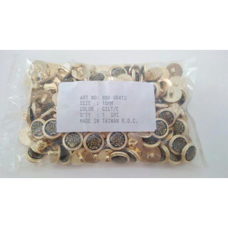 Kancing Jas Silver Gold - Gold 15mm