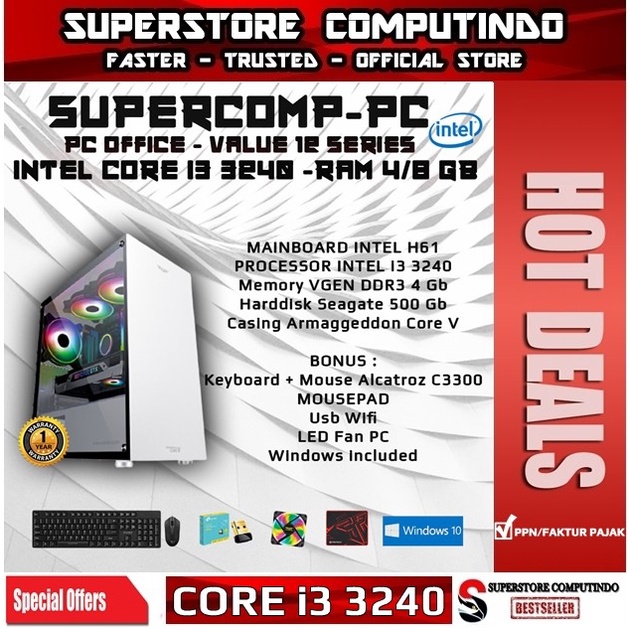 PC Rakitan Office Intel Core i3-RAM 4/8GB-Value 12 Series-Siap Pakai