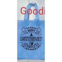 Tas Goodie Bag Ulang Tahun Handle Lipat Samping 25x35x8 70gsm - Tas Spundbond Ultah- Tas Kain Motif-Biru