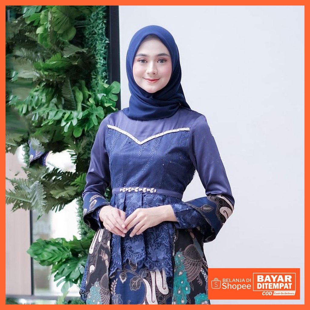Kebaya Brukat Kebaya Kurung Brukat Kebaya Tunik Brukat Kebaya Modern Kebaya Wisuda Termurah Atasan Kebaya Murah-Alena navy