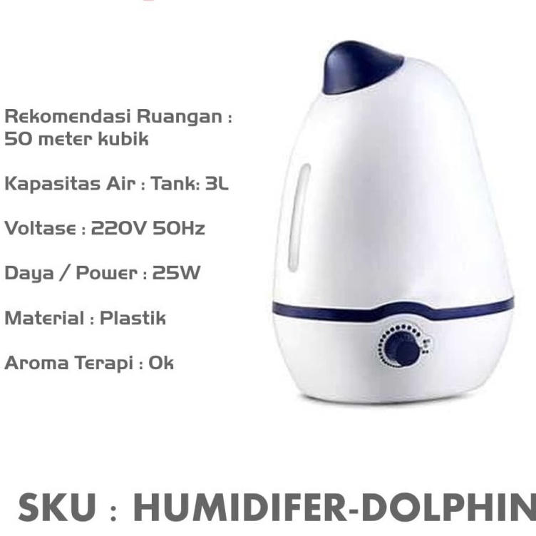 Air Humidifier Dolphin Ultrasonic Diffuser 3L Pelembab + Aroma Terapi