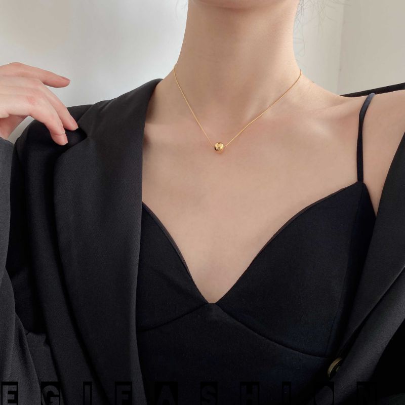 Kalung Titanium Wanita Bola Pasir Gold Terbuat Dari Titanium Asli Tidak Bisa Luntur Anti Karat Selamnya