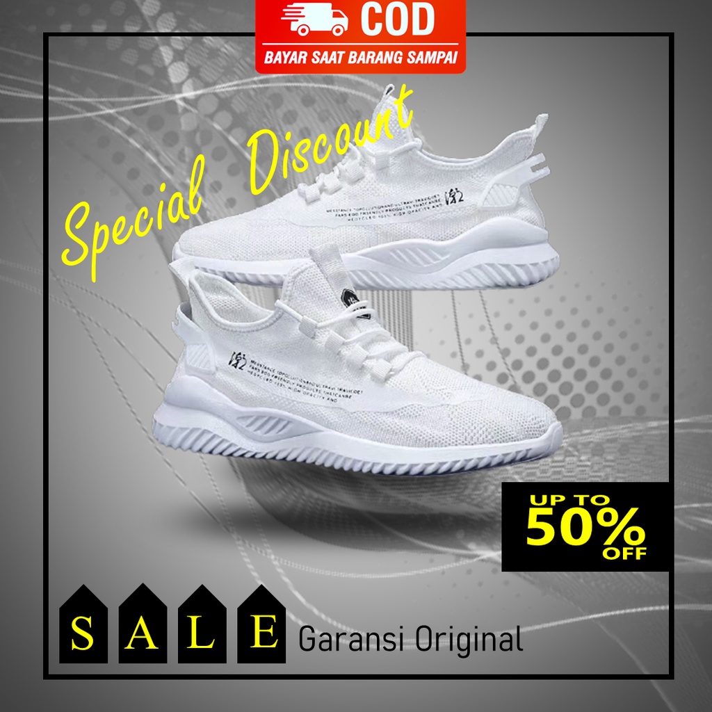Sepatu Sneakers Pria Casual Putih Hitam Polos Keren Original 100% Terlaris Impor Spatu Murah Branded