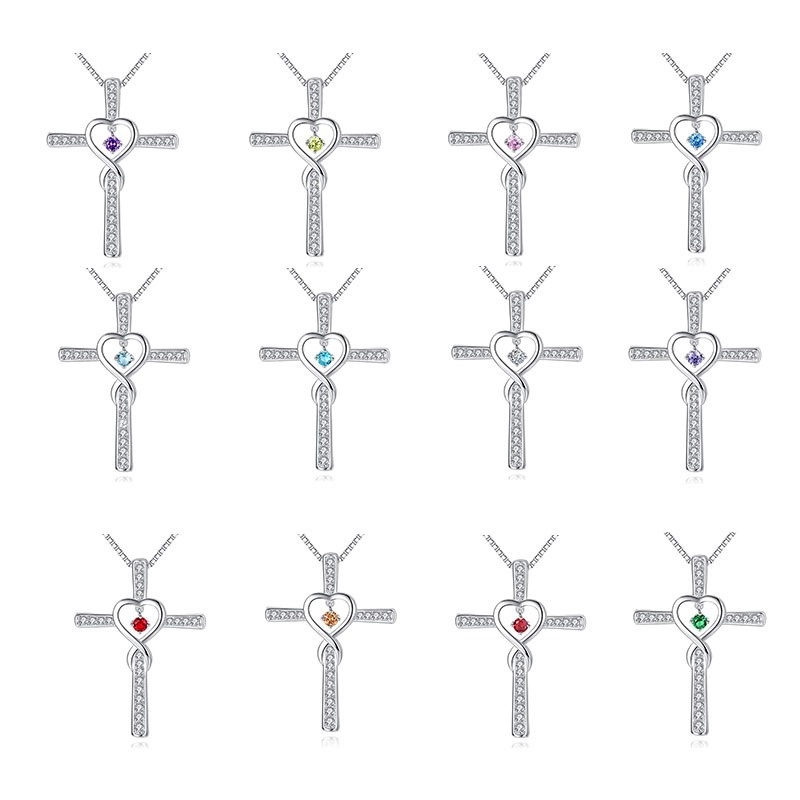 [Ready Stock]Fashion New Cross Inlaid Diamond Pendant Plated 925 Silver Love Necklace