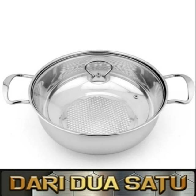 Panci Shabu Sukiyaki Grill Stainless Tutup Kaca 26cm