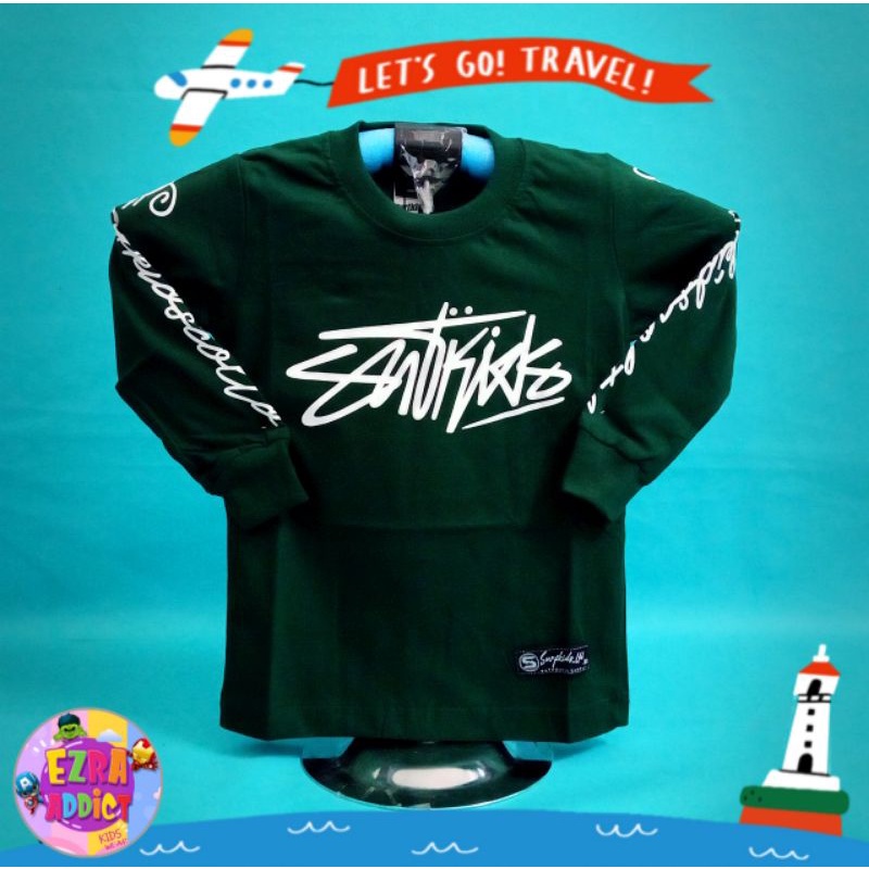 ORIGINAL Surfkids - Umur 1 2 3 4 5 6 7 8 tahun - Baju Distro Anak - Surfkids Hijau Botol - Kaos Dist