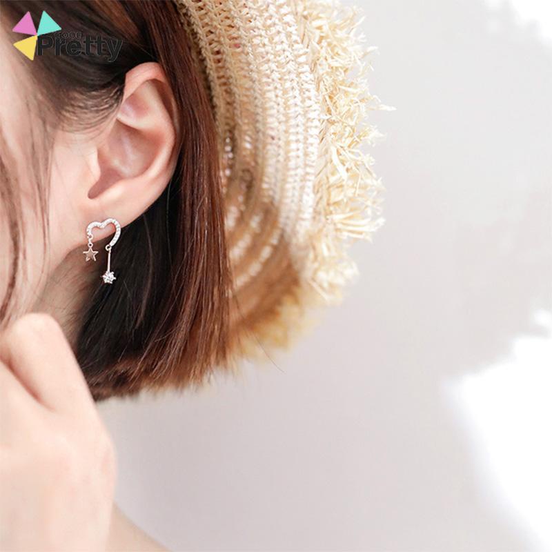 925 Silver Stud Earrings Indah Cinta Fringe Girl Stars Anting Desain Kecil Berkualitas Tinggi - PD