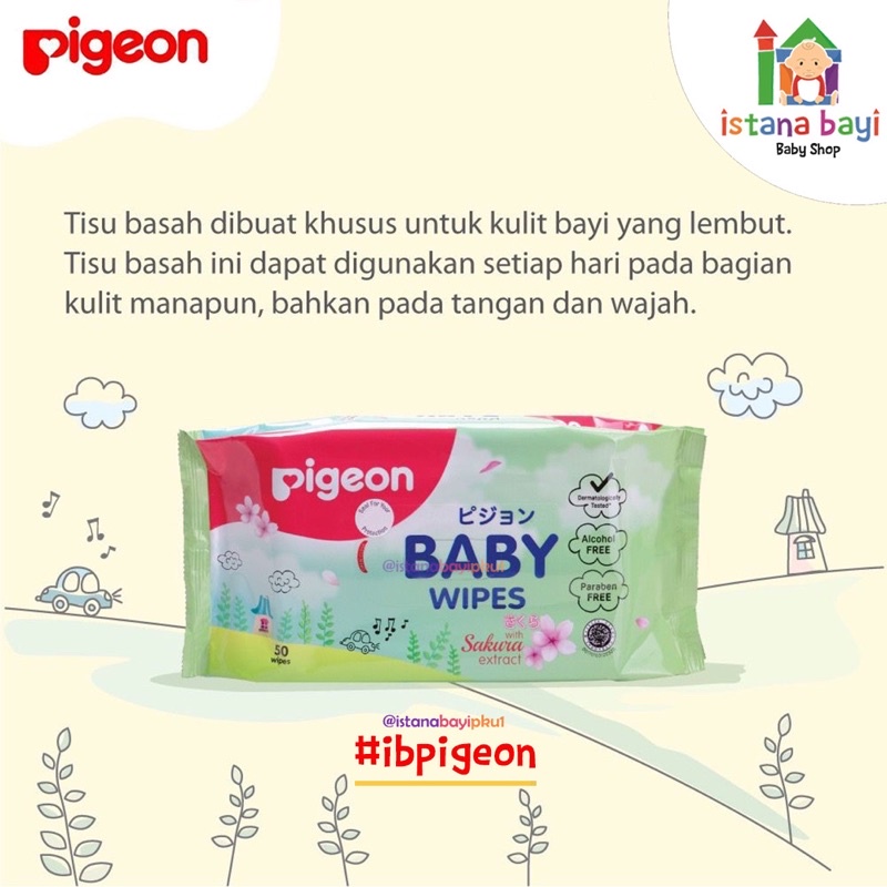 Pigeon Wipes Sakura 50 S - Baby Wipes / tisu basah bayi dan anak