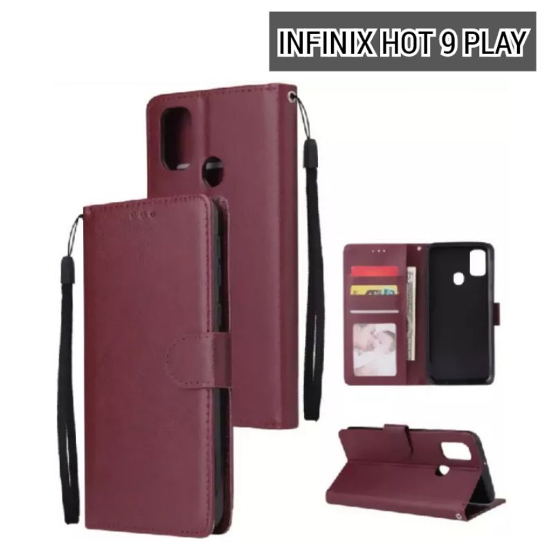 FLIP CASE DOMPET KULIT POLOS INFINIX HOT 9 PLAY