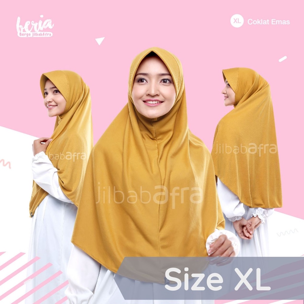 Jilbab Beria Size XL - Bergo Jilbab Afra (Arfa) - Hijab Instan Bahan Kaos, Adem, Lembut &amp; Nyaman