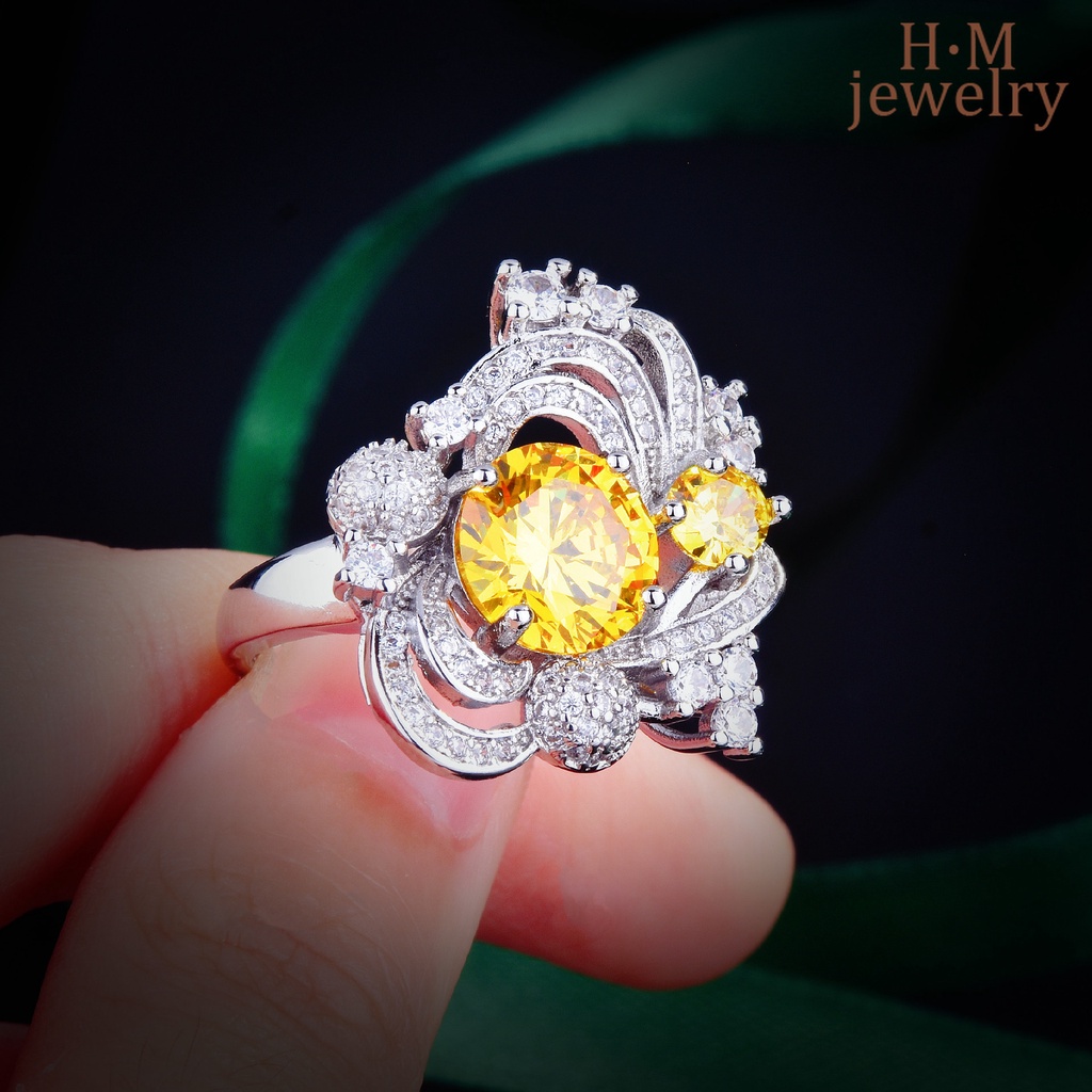 Cincin Berlian Amethyst Ascut Warna Kuning Model Terbuka