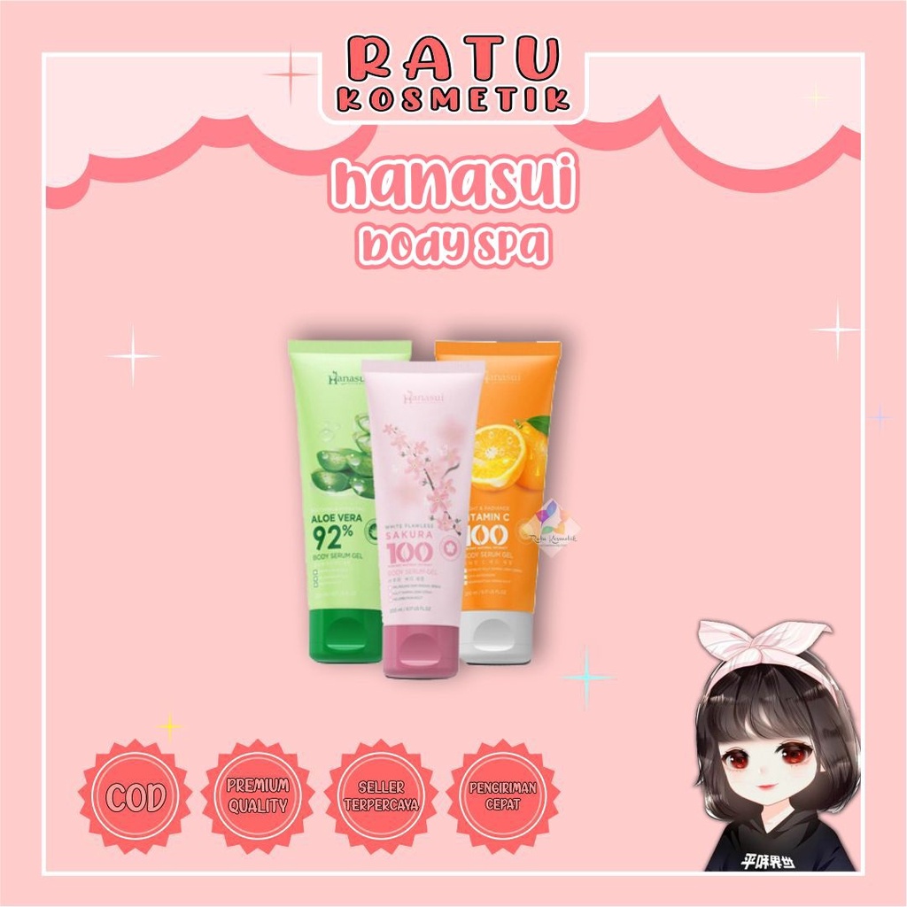 ❤ RATU ❤ Hanasui Body Serum Gel 200ml | Aloevera Vit C Sakura (✔️BPOM)