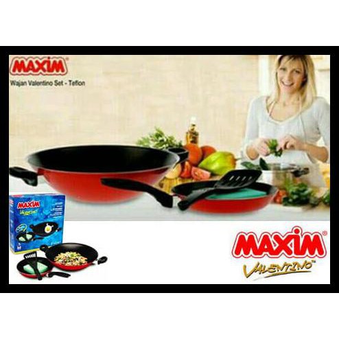 WAJAN MAXIM VALENTINO SET ORIGINAL WOK FRYPAN TEFLON ALAT MASAK GORENG
