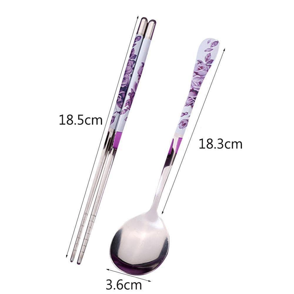 【 ELEGANT 】 Sumpit Stainless Steel Kartun Hadiah Pola Ukiran Pribadi Laser Set Alat Makan Korea