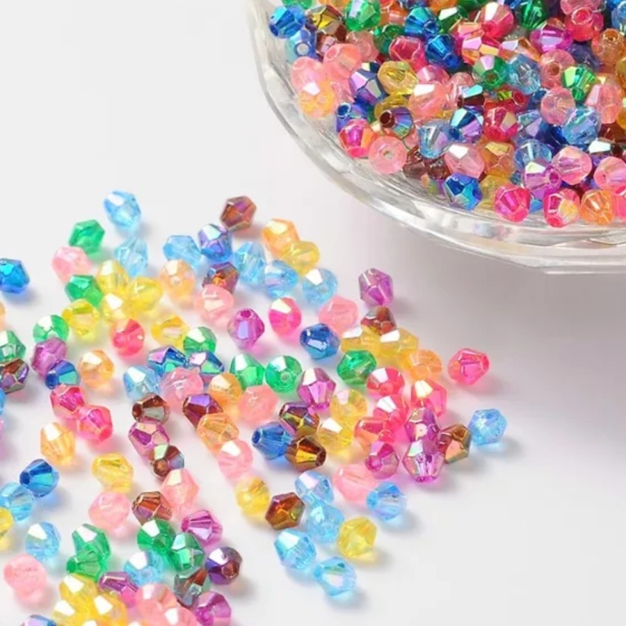 ISI 100PCS MANIK MOTE AKRILIK BICONE PELANGI 4MM ATAU 6MM BAHAN KERAJINAN TANGAN DIY CANTIK BERKUALITAS