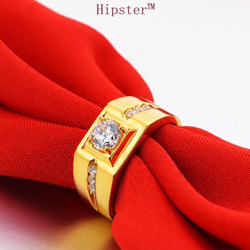 Best-Selling Exaggerated Domineering Elegant Gold Inlaid Square Diamond Adjustable Ring