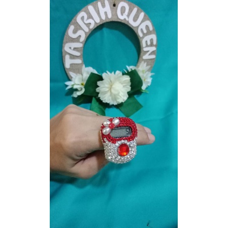 Tasbih digital merah putih mutiara