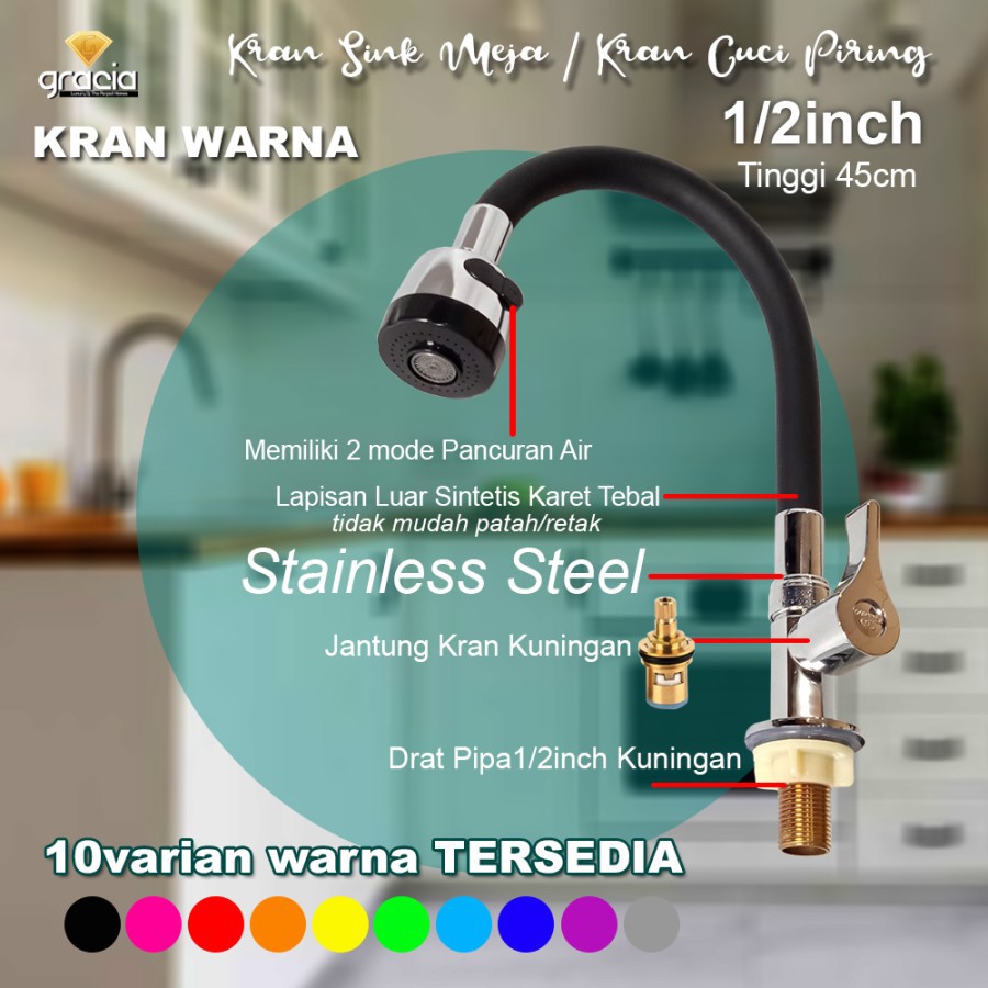 Kran Wastafel Cuci Piring Flexible Meja / Kran Sink Meja Wastafel Keran Air 1/2 Inch /keran air dapur sink TANAM COLOR flexible murah / Kran wastafel