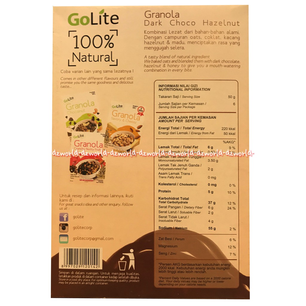 Granola Golite Dark Choco Hazelnut Makanan Organik Sereal coklat 300gr
