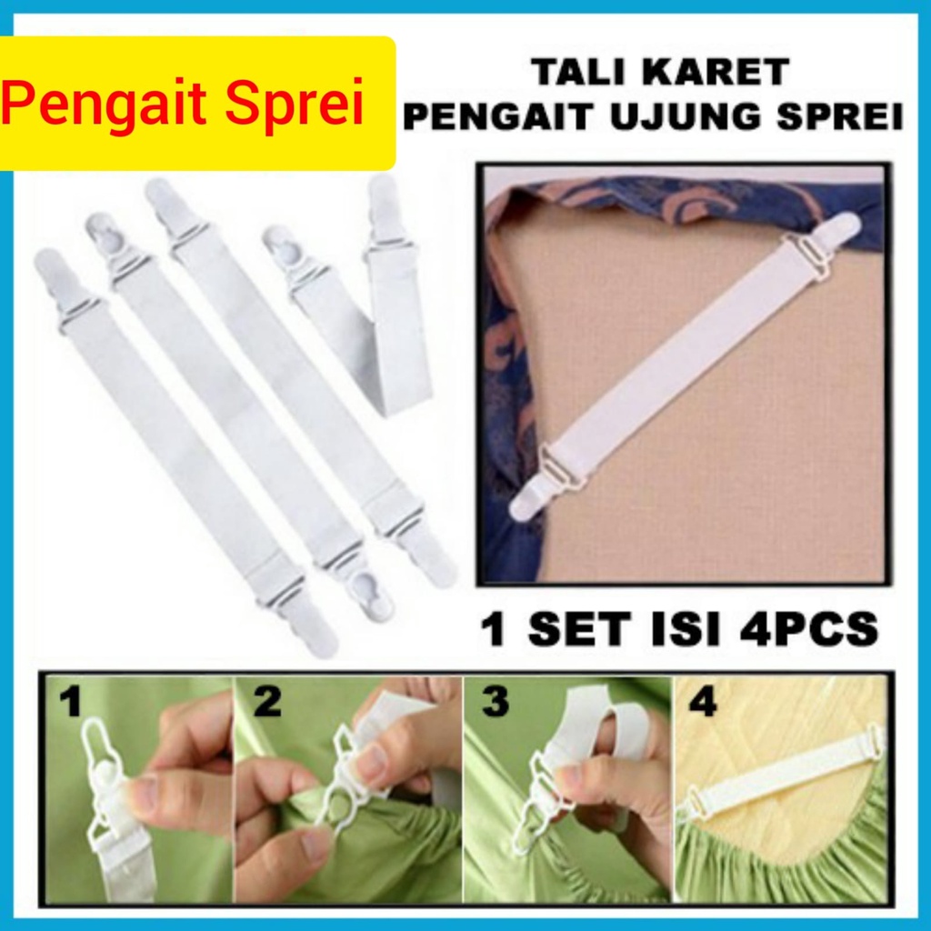 Pengait sprei ISI 4 tali pengait sprei pengencang sprei, Pengait sprei murah